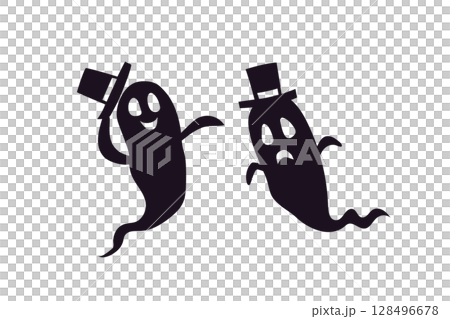 ハロウィンのハットを被ったオバケのかわいいシルエットイラスト ハロウィンのハットを被ったオバケのかわいいシルエットイラスト 128496678