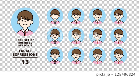 身穿襯衫的年輕商人的各種面部表情圖示集_Circular_Vector_Color 身穿襯衫的年輕商人的各種面部表情圖示集_Circular_Vector_Color 128496824