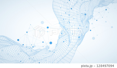 Template for science or technology presentation. Plexus style background with wireframe wave. Template for science or technology presentation. Plexus style background with wireframe wave. 128497094