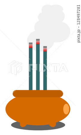 法事などで先祖の供養に線香を焚いて祈りを捧げるイラスト 法事などで先祖の供養に線香を焚いて祈りを捧げるイラスト 128497281