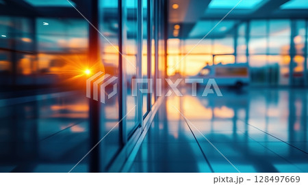 Vibrant paint palette with brushes and drawings amidst cheerful childrens activities 128497669