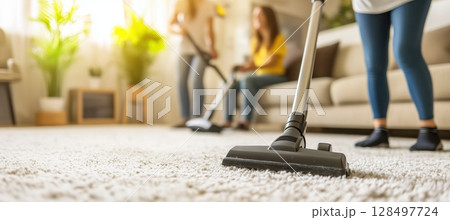 Vibrant paint palette with brushes and drawings amidst cheerful childrens activities 128497724