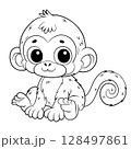 Doodle Vector Illustration of a Monkey in Cartoon Style 128497861