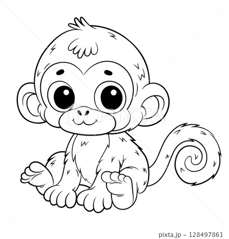 Doodle Vector Illustration of a Monkey in Cartoon Style 128497861