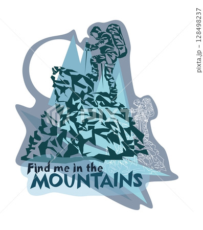 Man on the top of the mountain minimalistic concept for mountain tourism 128498237