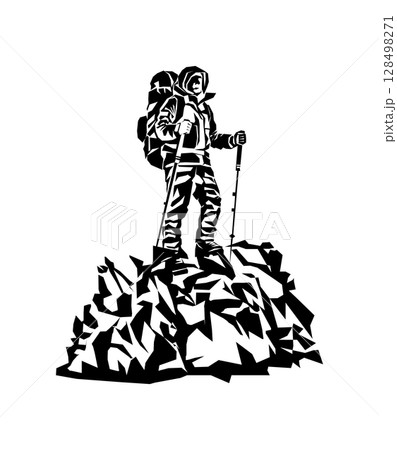 Silhouette of a Man on the top of the mountain minimalistic concept for mountain tourism 128498271