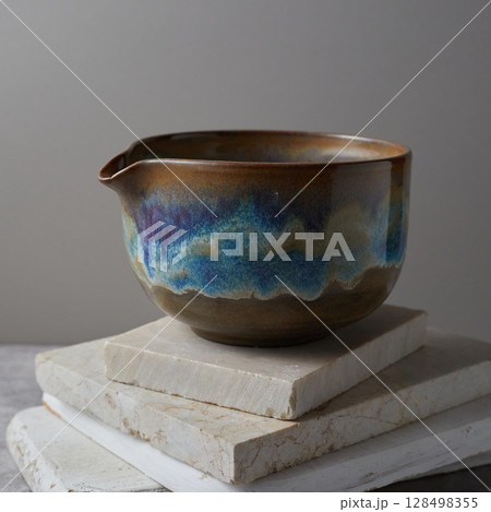 Tea bowl ceramic on gray background. 128498355