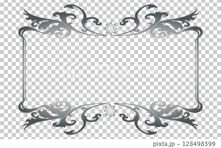 派手な形の銀色装飾枠。 128498399
