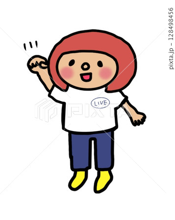 ライブ、フェス、こぶし手を挙げてノリノリで楽しんでいる女の子 128498456