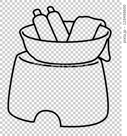 お風呂の椅子とバスセット_線画 お風呂の椅子とバスセット_線画 128498600