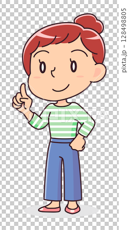 指を立てて説明する女性のイラスト 128498805
