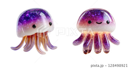 Cute jellyfish cartoon characters with cosmic design, featuring vibrant colors and whimsical expression, perfect for children art Cute jellyfish cartoon characters with cosmic design, featuring vibrant colors and whimsical expression, perfect for children art 128498921