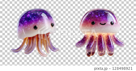 Cute jellyfish cartoon characters with cosmic design, featuring vibrant colors and whimsical expression, perfect for children art Cute jellyfish cartoon characters with cosmic design, featuring vibrant colors and whimsical expression, perfect for children art 128498921