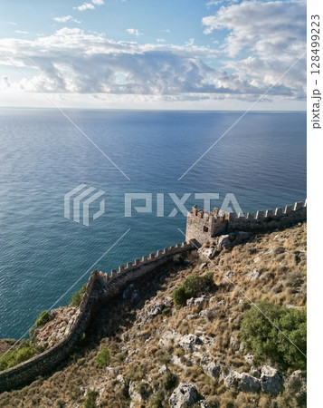 fortress on a rock near the sea coast fortress on a rock near the sea coast 128499223