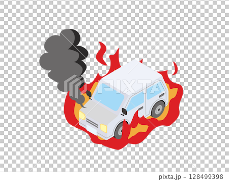 一輛著火燃燒的汽車 一輛著火燃燒的汽車 128499398