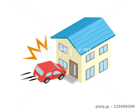 戸建住宅に衝突する乗用車（交通事故） 128499399