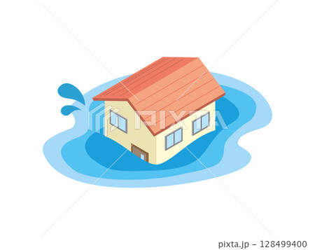災害で水没している戸建て住宅 128499400