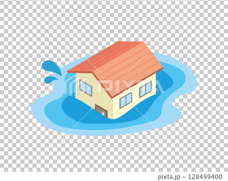 A detached house submerged in water due to a disaster 128499400