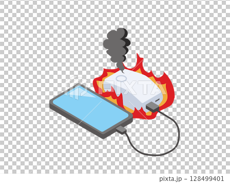 為智慧型手機充電時起火的行動電池 128499401