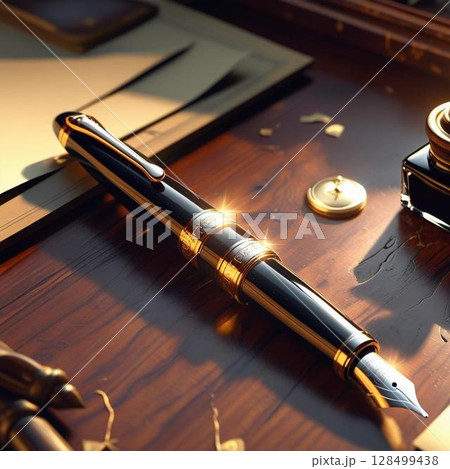 机に置かれた万年筆 机に置かれた万年筆 128499438