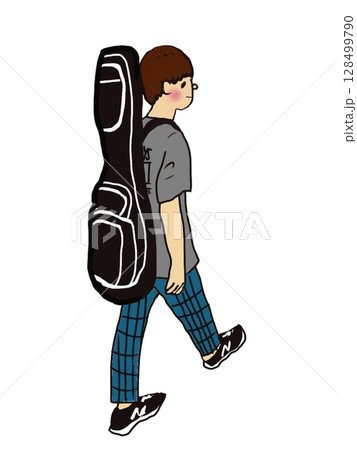 ギターベースと夢を背負って颯爽と歩くライブと音楽が好きなバンド少年 128499790