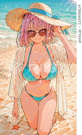 ビーチにいるビキニの女性 128499824