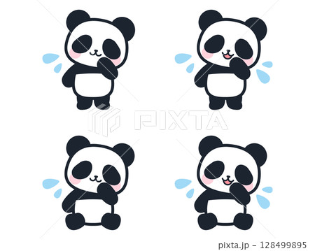 困っているかわいいミニパンダのイラストセット 困っているかわいいミニパンダのイラストセット 128499895