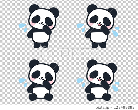 困っているかわいいミニパンダのイラストセット 困っているかわいいミニパンダのイラストセット 128499895