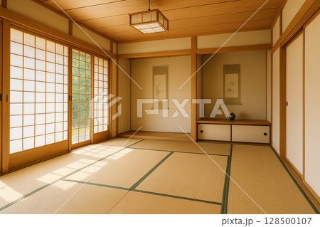 伝統的な和室の室内風景 128500107