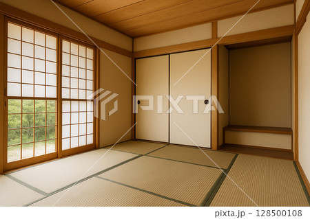 伝統的な和室の室内風景 128500108