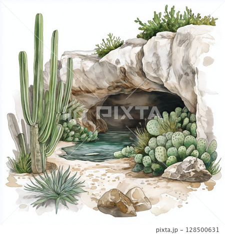 Carlsbad Caverns National Park. Carlsbad Caverns National Park hand drawn watercolor illustration 128500631