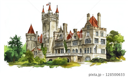 Casa Loma. Casa Loma hand drawn watercolor illustration 128500633