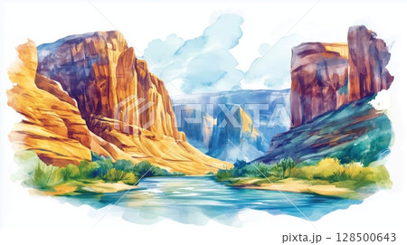 Copper Canyon. Copper Canyon hand drawn watercolor illustration 128500643