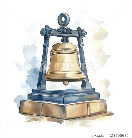 Independence Hall and Liberty Bell. Independence Hall and Liberty Bell hand drawn watercolor illustration Independence Hall and Liberty Bell. Independence Hall and Liberty Bell hand drawn watercolor illustration 128500683