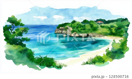 Montego Bay. Montego Bay hand drawn watercolor illustration Montego Bay. Montego Bay hand drawn watercolor illustration 128500716