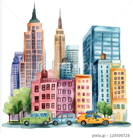 New York City. New York City hand drawn watercolor illustration 128500728