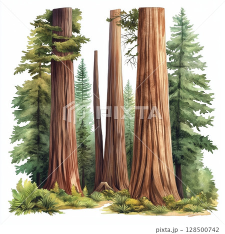 Redwood National and State Parks. Redwood National and State Parks hand drawn watercolor illustration 128500742