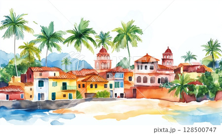 San Juan. San Juan hand drawn watercolor illustration 128500747