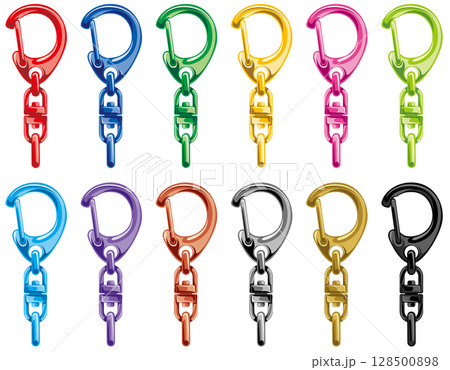 シンプルでカラフルなナスカンのキーチェーン用素材パーツベクターイラストセット 128500898