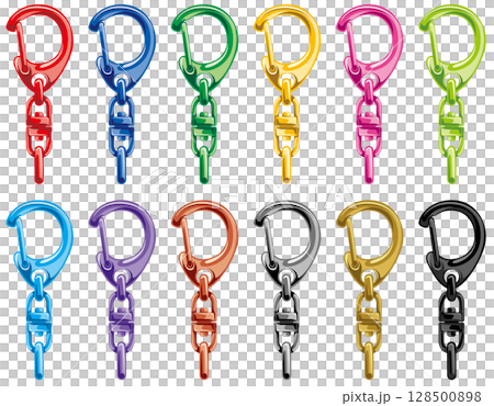 Simple and colorful snap hook keychain material parts vector illustration set 128500898