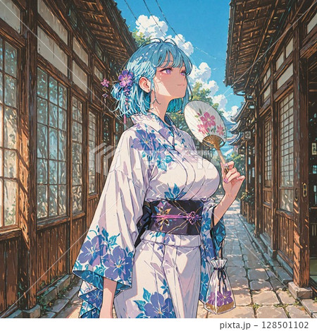 日本の夏と浴衣を着た女性 128501102