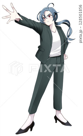 スーツ姿の女性　全身 警戒 128501856