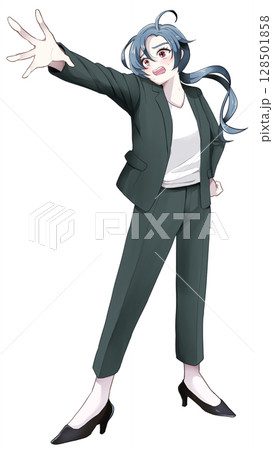スーツ姿の女性　全身 照れる 128501858