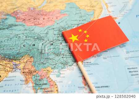 Bangkok, Thailand December 7, 2023, China flag on world map. flag on world map. 128502040