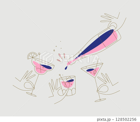 Cocktails glasses pina colada whiskey martini beige Cocktails glasses pina colada whiskey martini beige 128502256