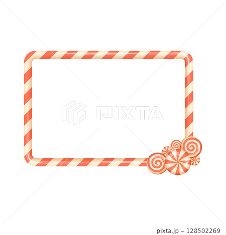 Red candy cane Christmas frame with swirl candy corner detail 128502269