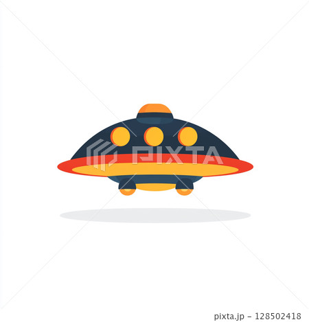 A colorful hand-drawn cartoon UFO, isolated on a white background. 128502418