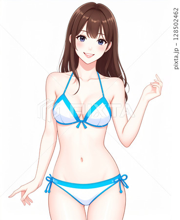 ビキニ水着を着た若い女性のイラスト素材 [128502462] - PIXTA