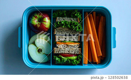 Lunchbox with Healthy Back to School Meal. Back to School Concept. Generated image Lunchbox with Healthy Back to School Meal. Back to School Concept. Generated image 128502638