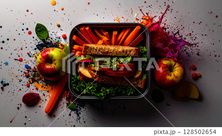 Lunchbox with Healthy Back to School Meal. Back to School Concept. Generated image 128502654